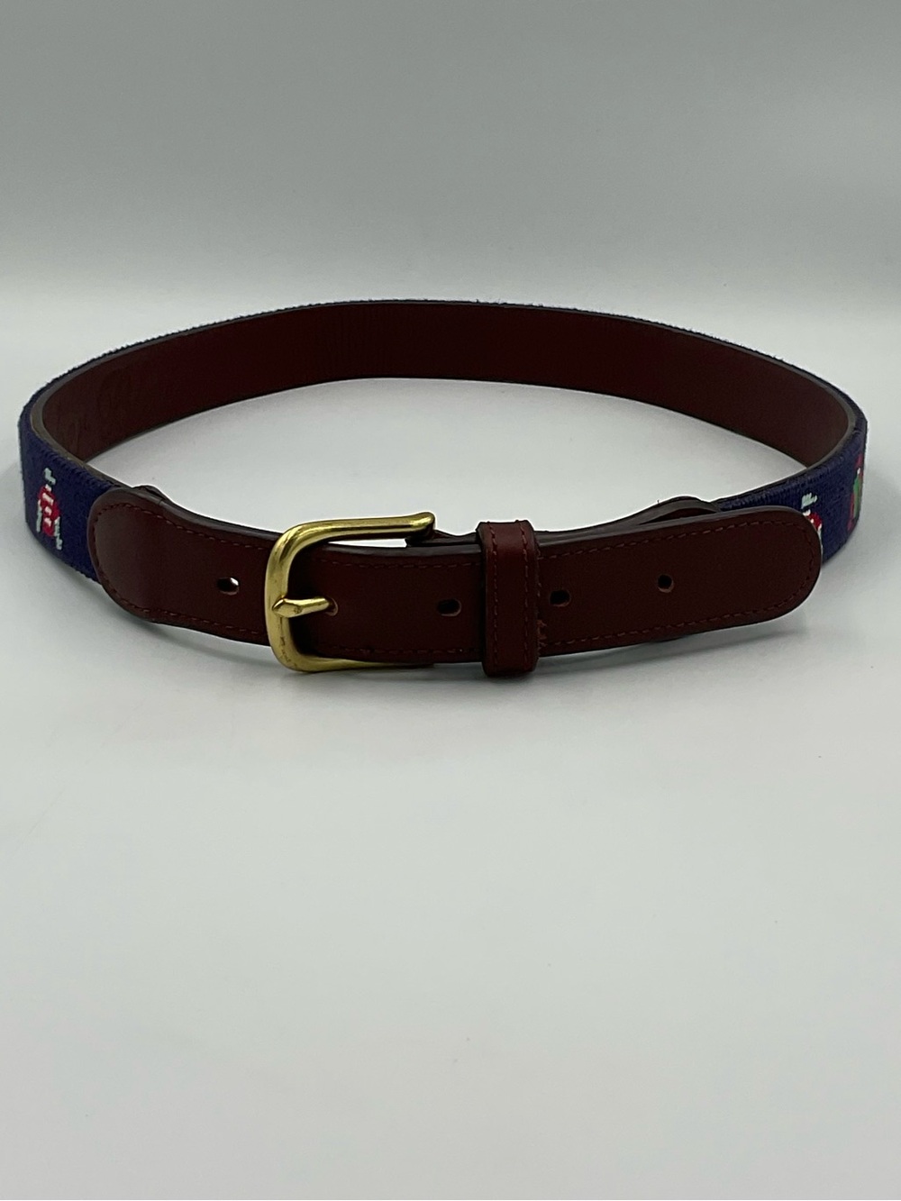 Boy’s Tucker Blair Jockey Silk Hand Stitched Needlepoint Leather Belt Size Large